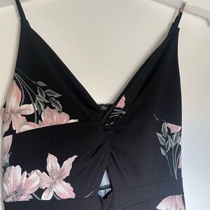 Eclipse Black with Pink Floral Wide Leg Jumpsuit Size XL